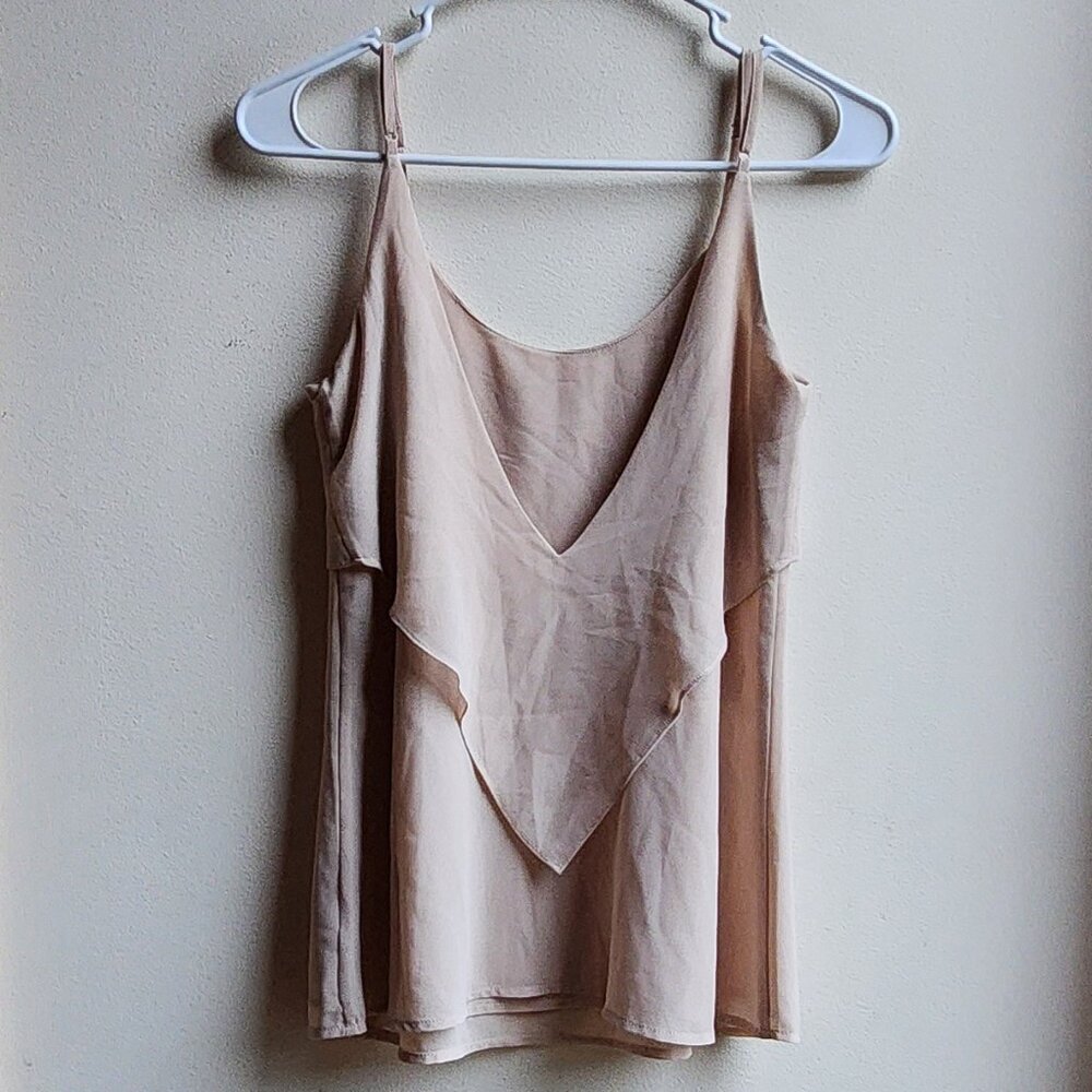 Naked Zebra Nude Ruffled Back Plunge Tank Top Size Small - Picture 16 of 16